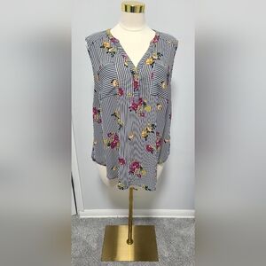 Torrid 2XL Striped Floral Sleeveless Blouse